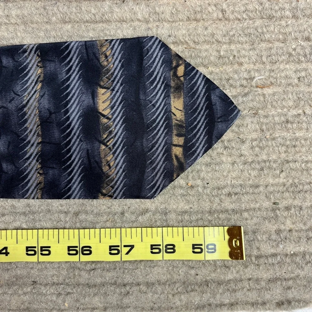 Dockers Khakis Mens Silk Necktie Abstract Striped Grey Gold Black 100% Silk Tie